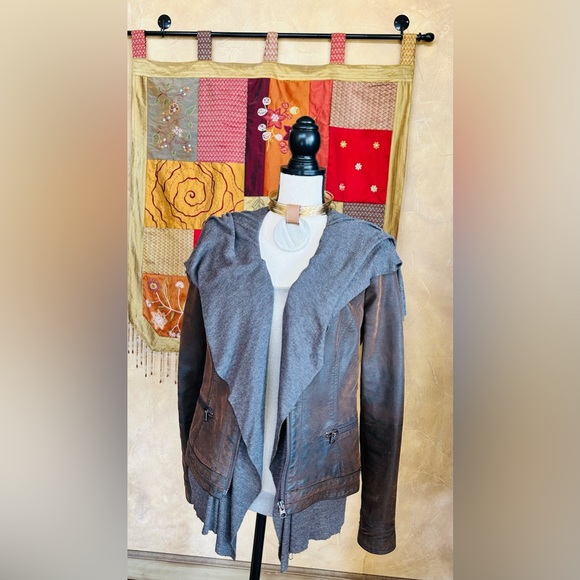 Hei Hei Anthropologie Small Layered Causeway Brown Vegan Leather Rayon Jacket - Picture 7 of 8